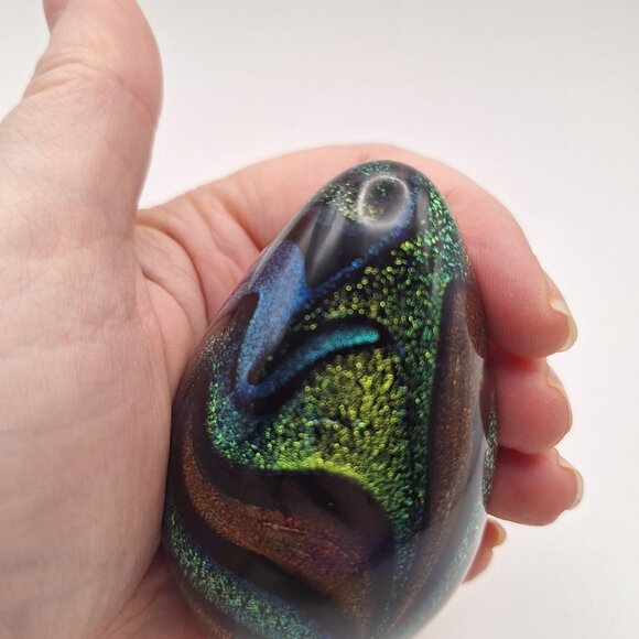 VINTAGE 1996 GLASS EYE STUDIO GLASS EGG PAPERWEIGHT METALLIC SWIRL COLORS GES96 - Picture 11 of 11
